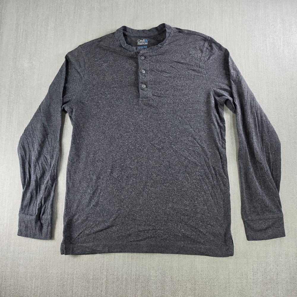 Croft & Barrow Henley Mens Small Charcoal Heather Extra Soft Long Sleeve Shirt